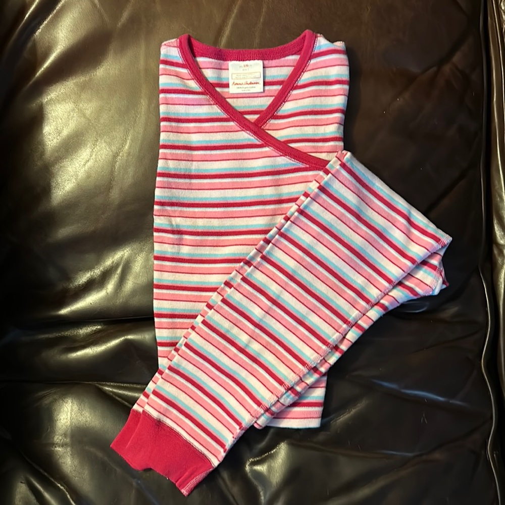 EUC Hanna Andersson girls’ pajamas, pink stripes, size 120 (6-7)